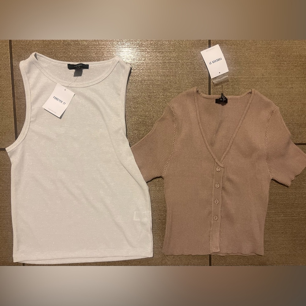 New with tags! Forever 21 White Tank and Tan Button-Up Top Set